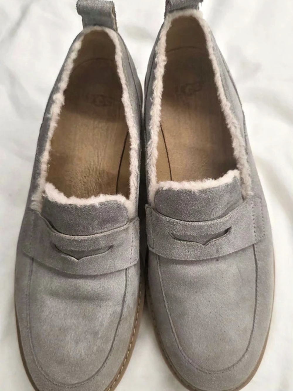 UGG Atwater Spill Seam Suede Platform Wedge Loafers Gray 8.5